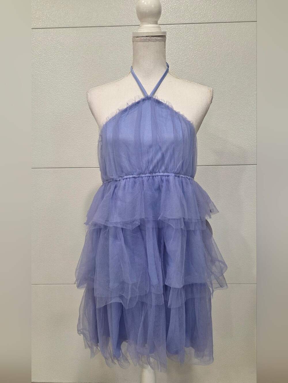 Purple Tulle Halter Mini Dress